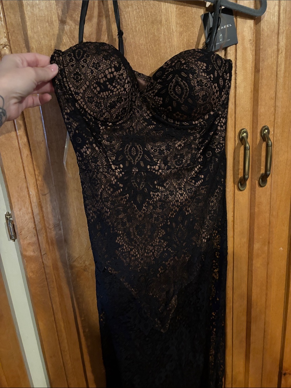 JLUXLABEL Black Lace Strapless Bustier Evening Dress